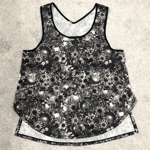 Lululemon Floral Black White Scoop Neck Razor Back Workout Yoga Athletic Tank